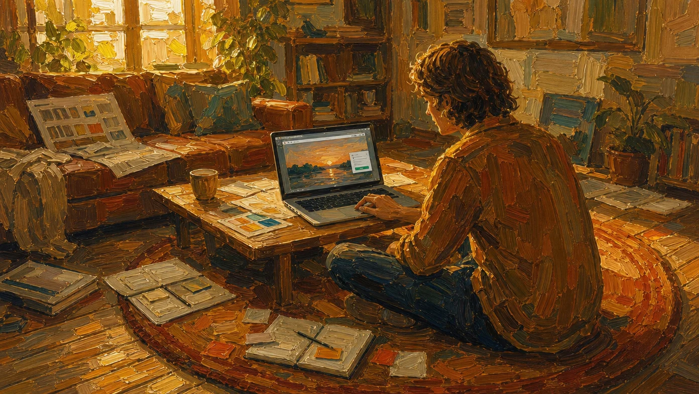 A founder working on their laptop at home in the evening